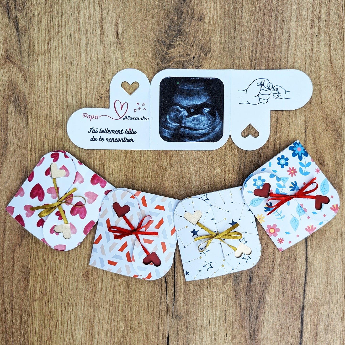 Carte cœur annonce bébé – personnalisable avec échographie