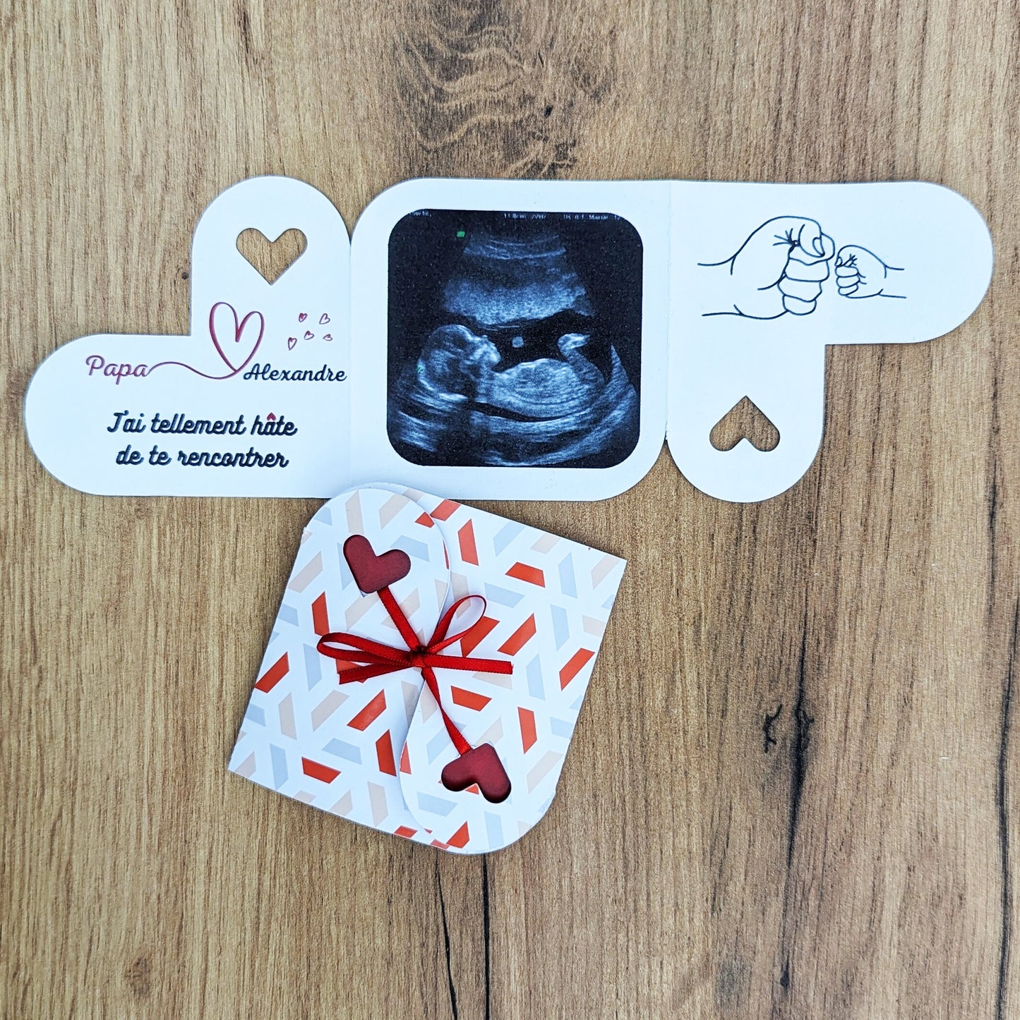 Carte cœur annonce bébé – personnalisable avec échographie