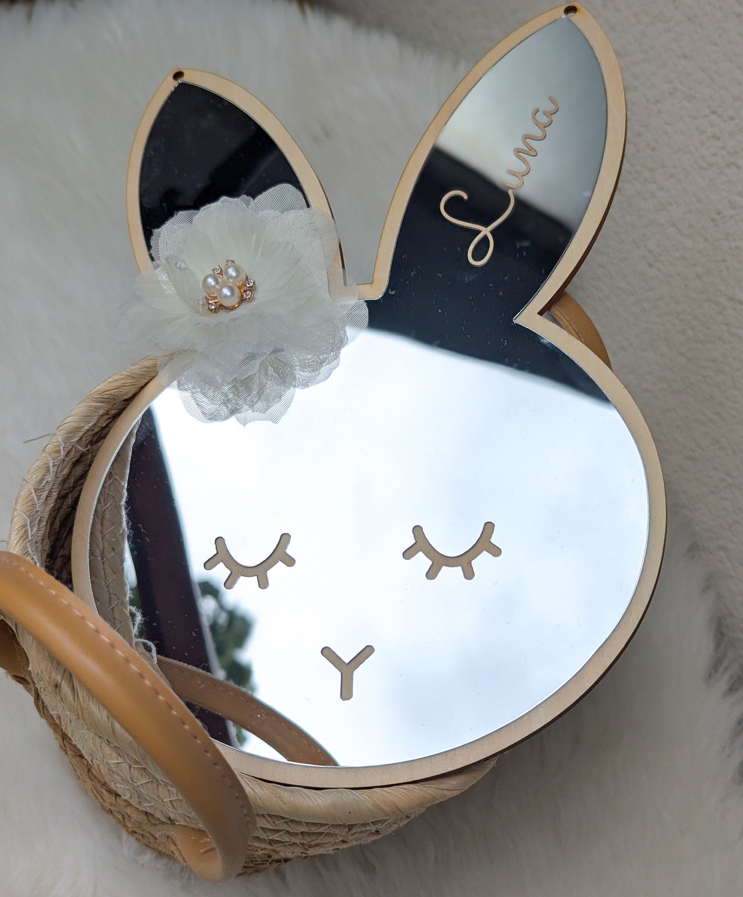 Miroir lapin personnalisé avec prénom pour chambre d'enfant- cadeau de naissance/d'anniversaire/baptême