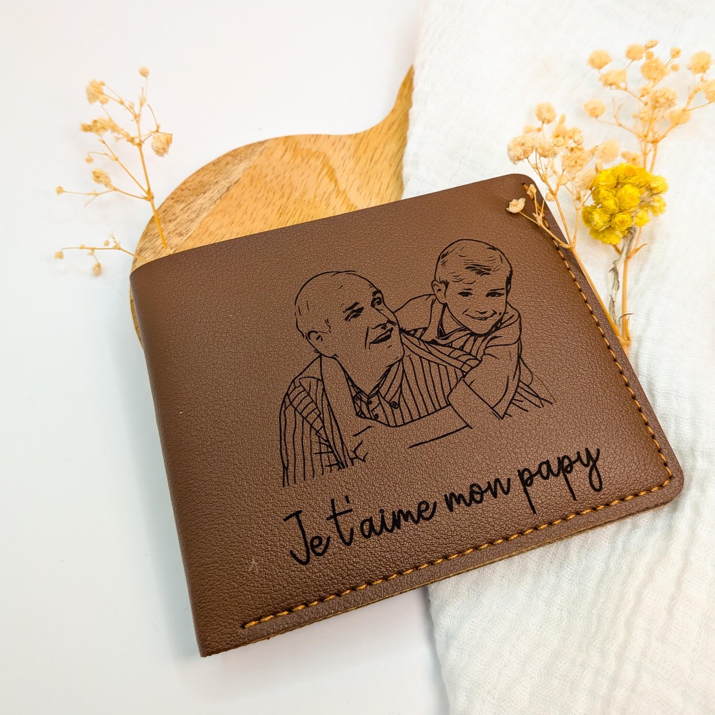 Portefeuille Gravé Personnalisé pour Papa, Papy ou Parrain – Cadeau Fête des Pères et Anniversaire