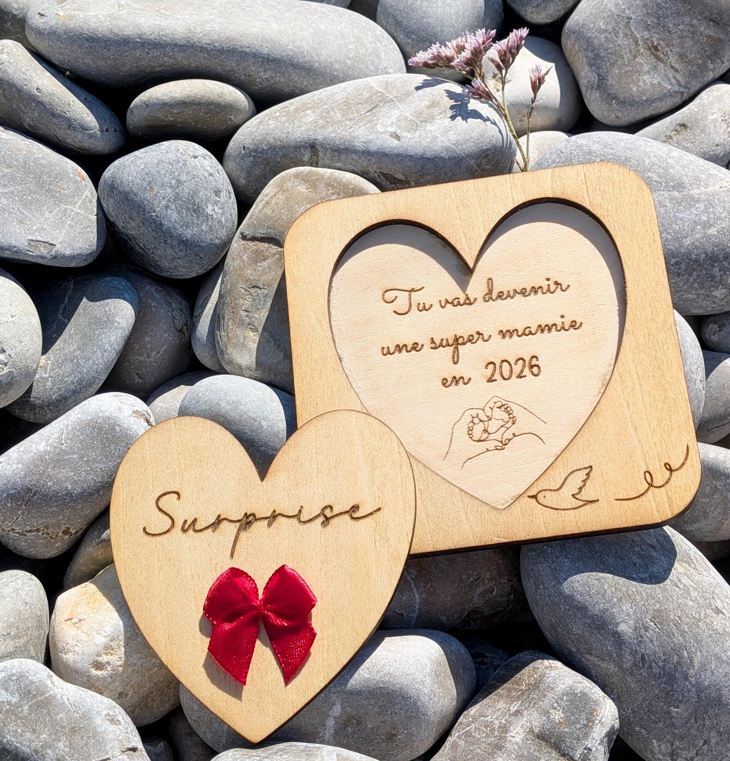 Carte Annonce Grossesse Personnalisée en Bois - boîte surprise personnalisable