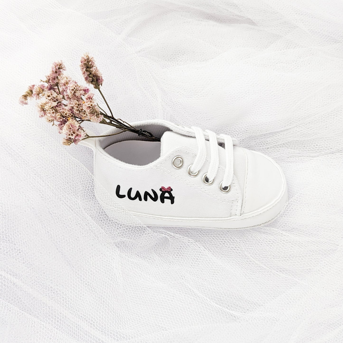 Baskets bébé personnalisées Minnie – chaussures prénom fille