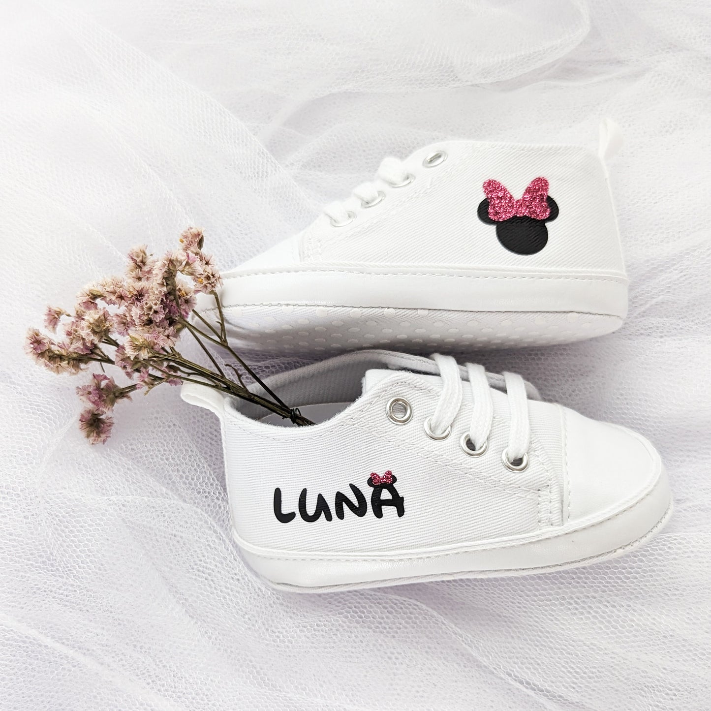 Baskets bébé personnalisées Minnie – chaussures prénom fille