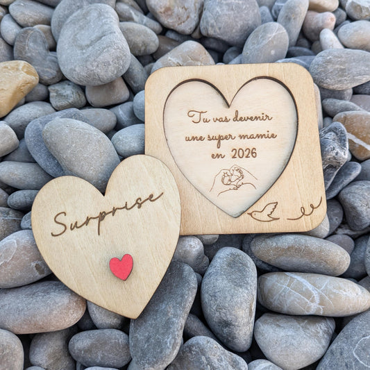 Carte Annonce Grossesse Personnalisée en Bois - boîte surprise personnalisable