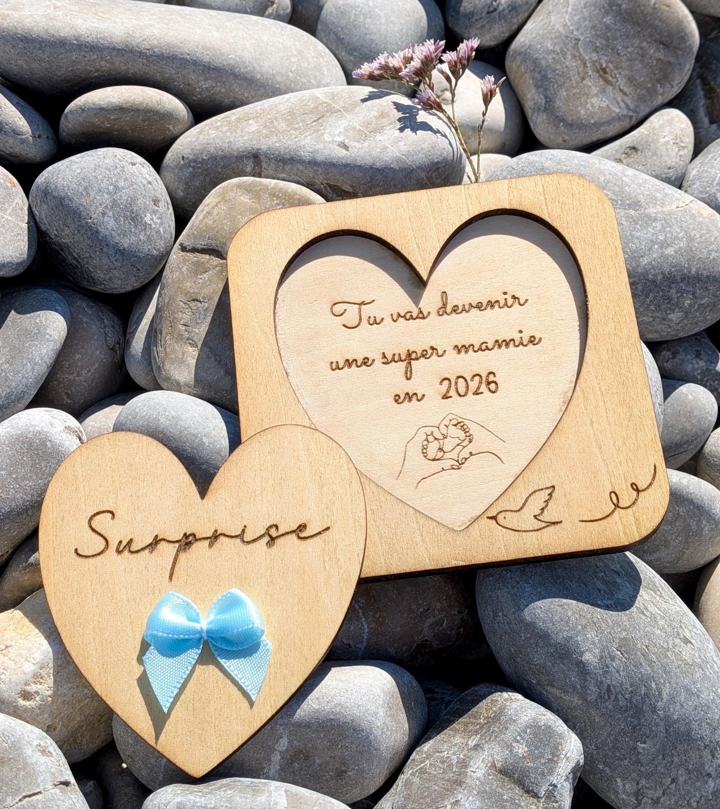 Carte Annonce Grossesse Personnalisée en Bois - boîte surprise personnalisable