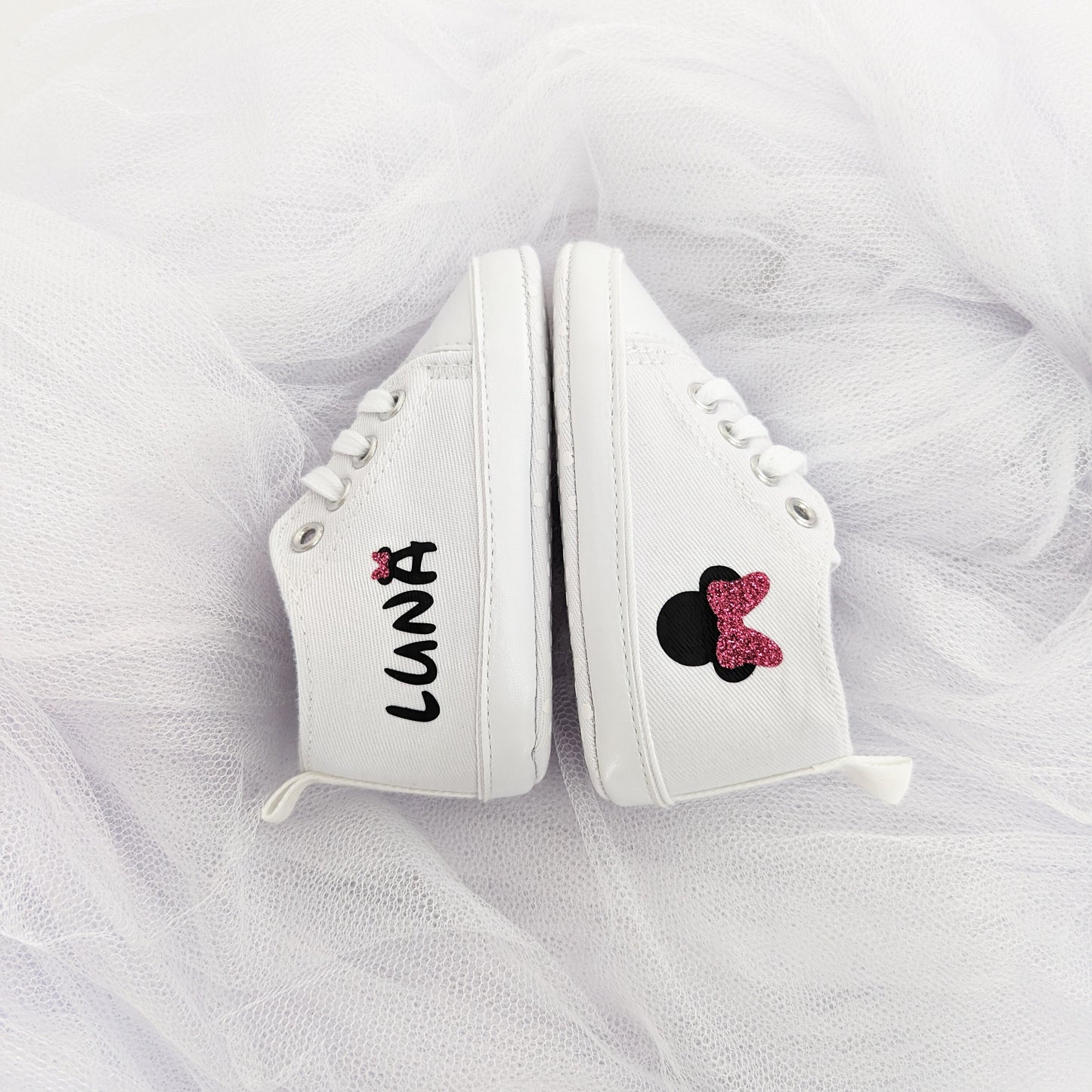Baskets bébé personnalisées Minnie – chaussures prénom fille