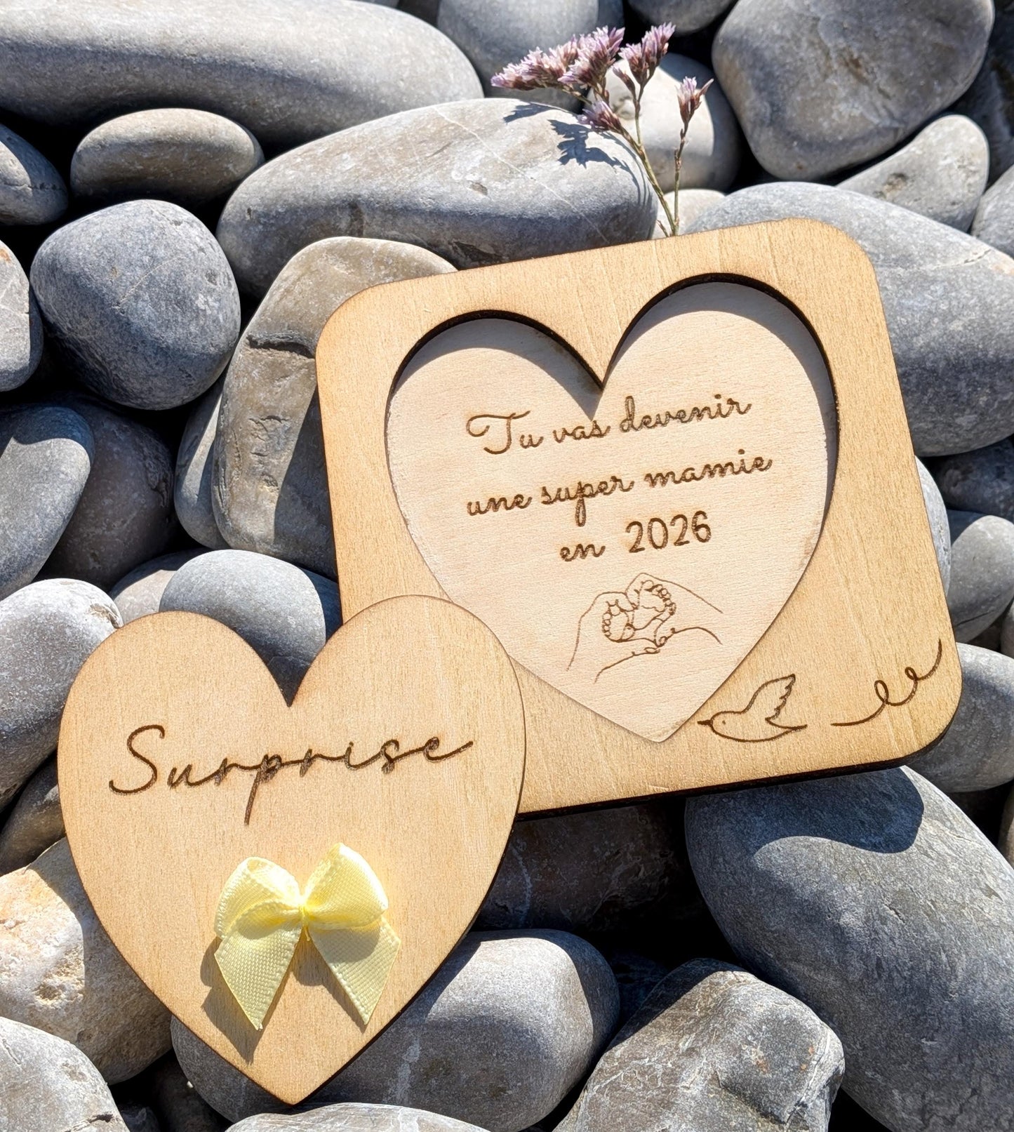 Carte Annonce Grossesse Personnalisée en Bois - boîte surprise personnalisable