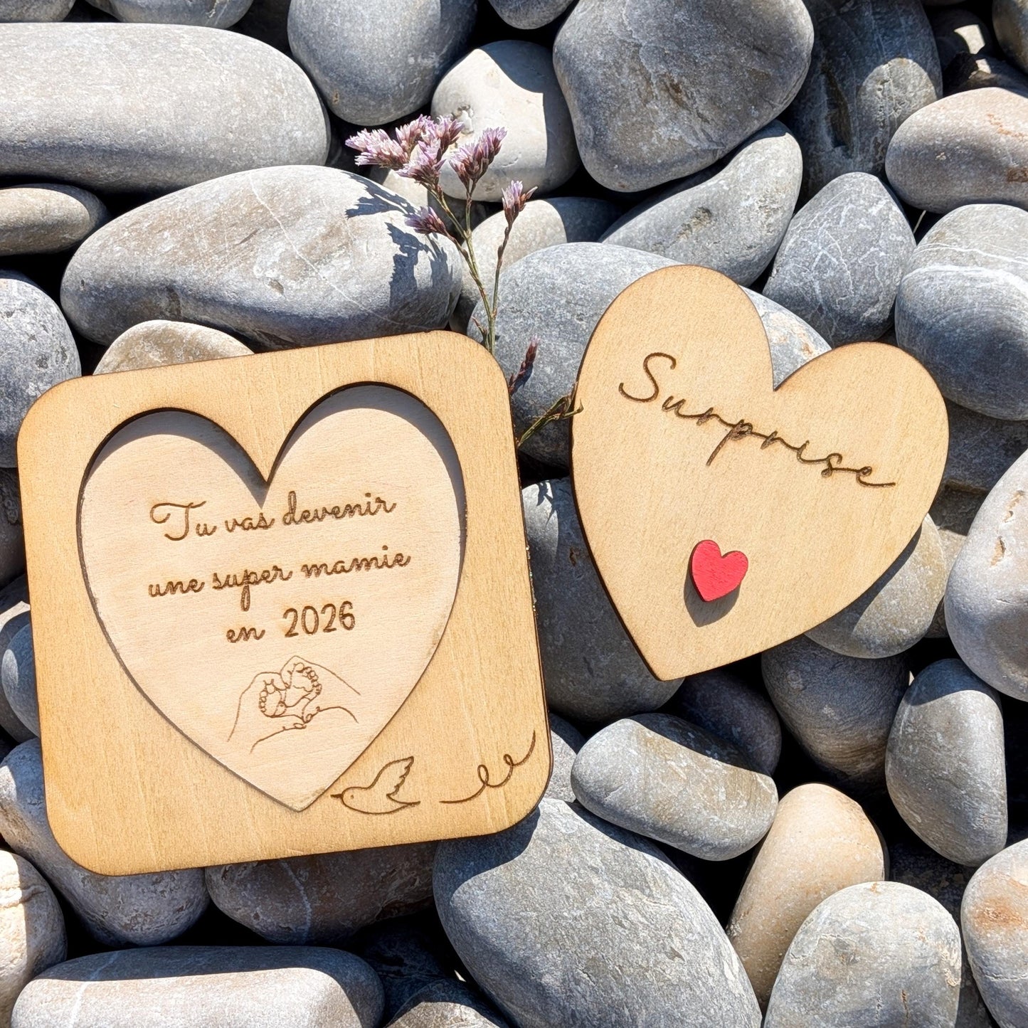 Carte Annonce Grossesse Personnalisée en Bois - boîte surprise personnalisable