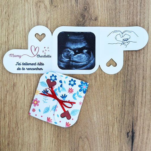 Carte cœur annonce bébé – personnalisable avec échographie