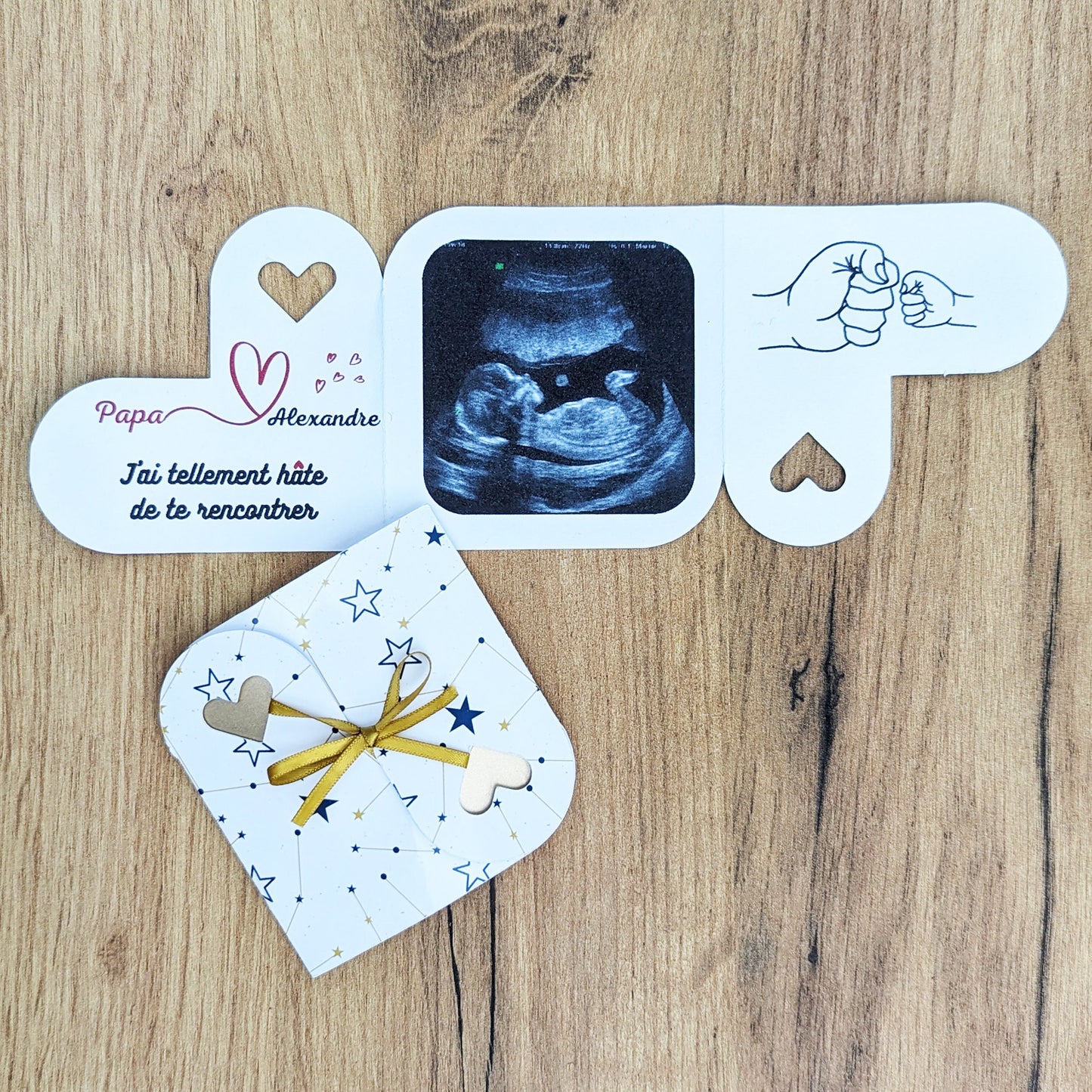 Carte cœur annonce bébé – personnalisable avec échographie