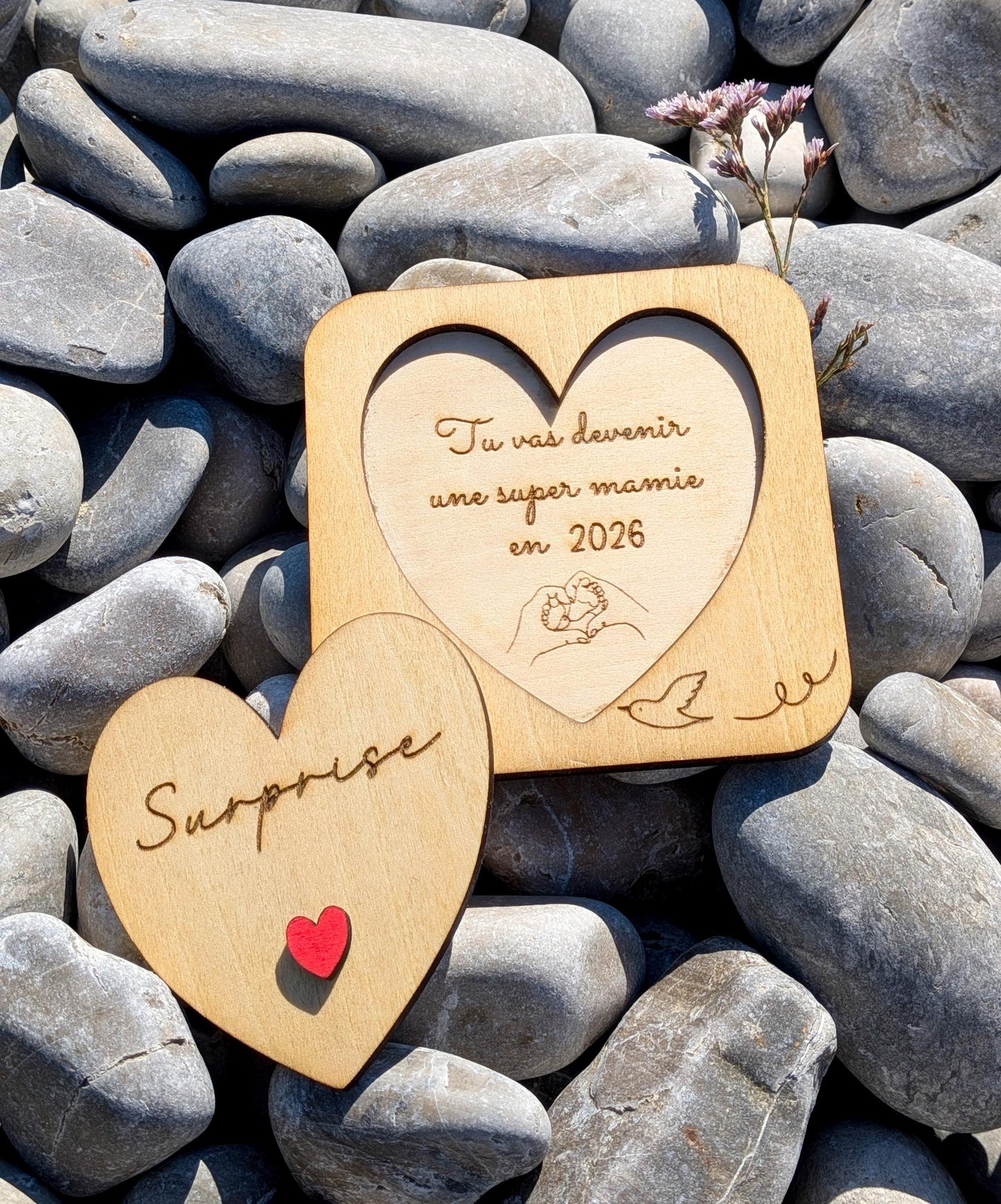 Carte Annonce Grossesse Personnalisée en Bois - boîte surprise personnalisable