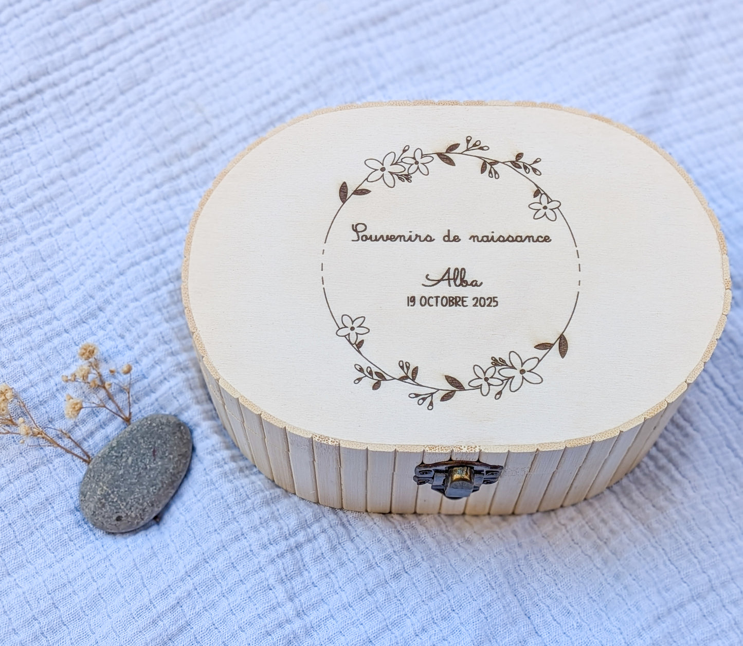 Boîte Souvenir Bébé Personnalisée – Coffret Bambou Cadeau Naissance ou Baptême
