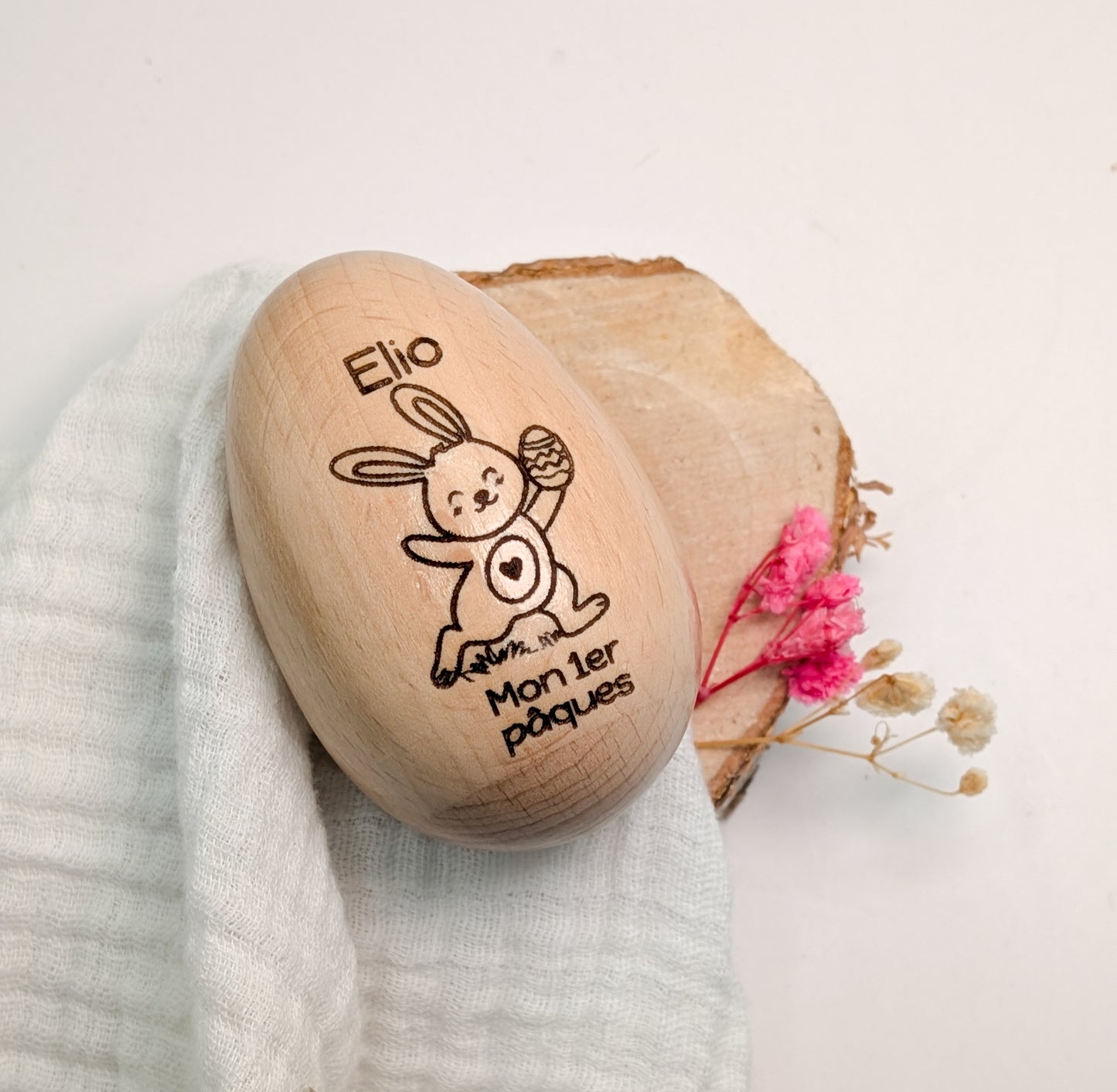 Œuf de Pâques personnalisé en bois – Maracas enfant – Cadeau de Pâques avec prénom