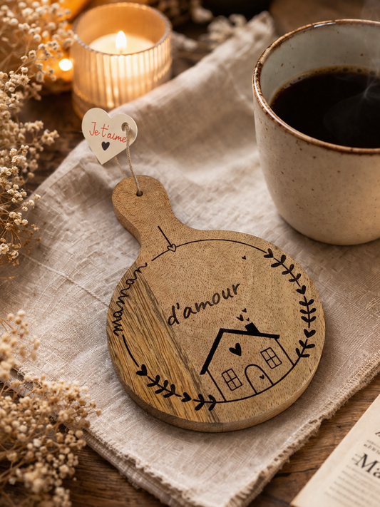 Sous-verre personnalisé en bois – Cadeau maman, mamie, marraine, nounou ou maîtresse