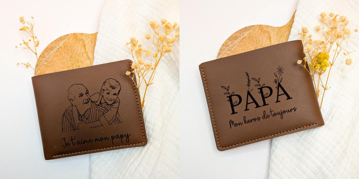 Portefeuille Gravé Personnalisé pour Papa, Papy ou Parrain – Cadeau Fête des Pères et Anniversaire