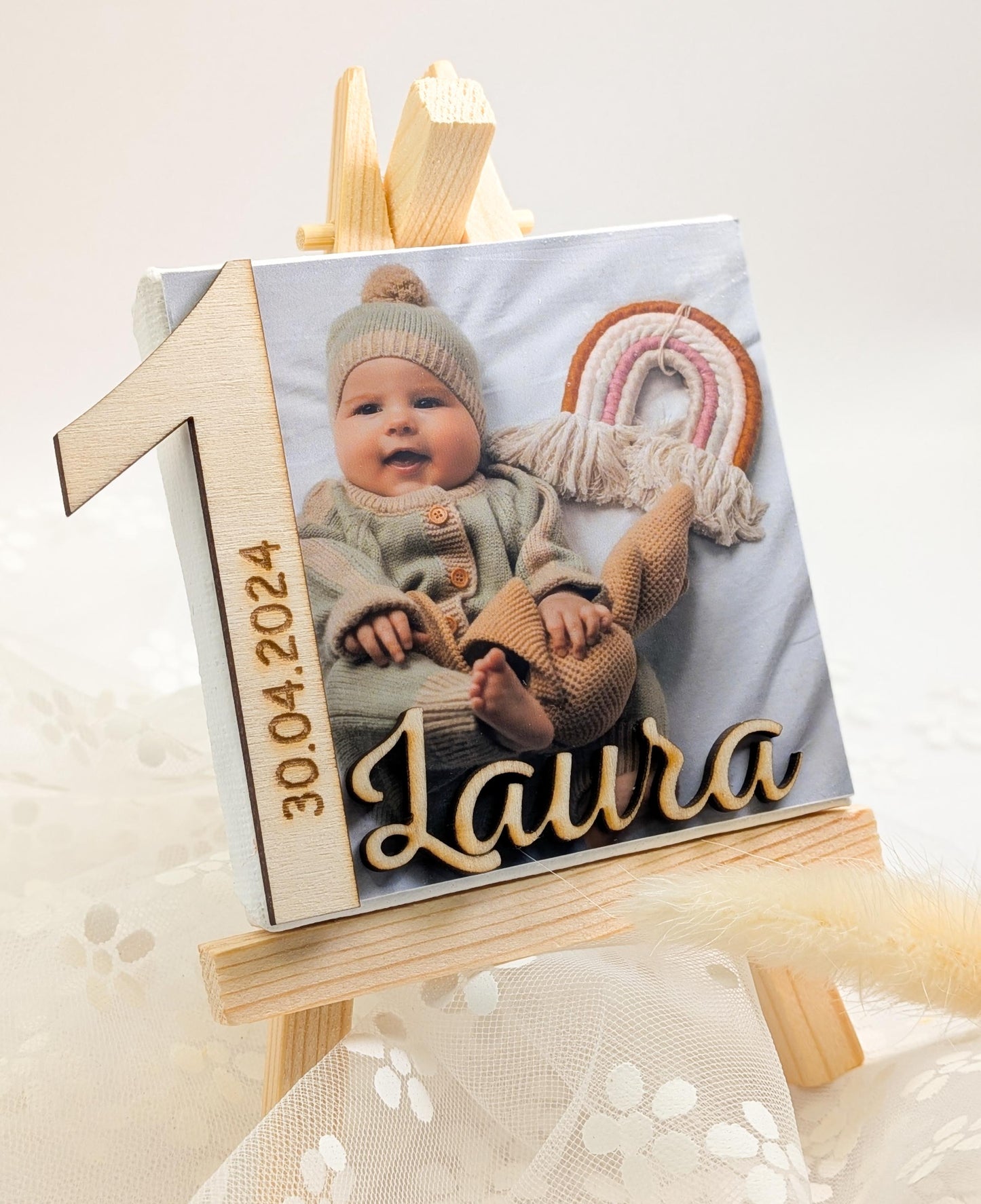 Cadre photo bébé personnalisé – Souvenir de naissance, baptême ou d'anniversaire.