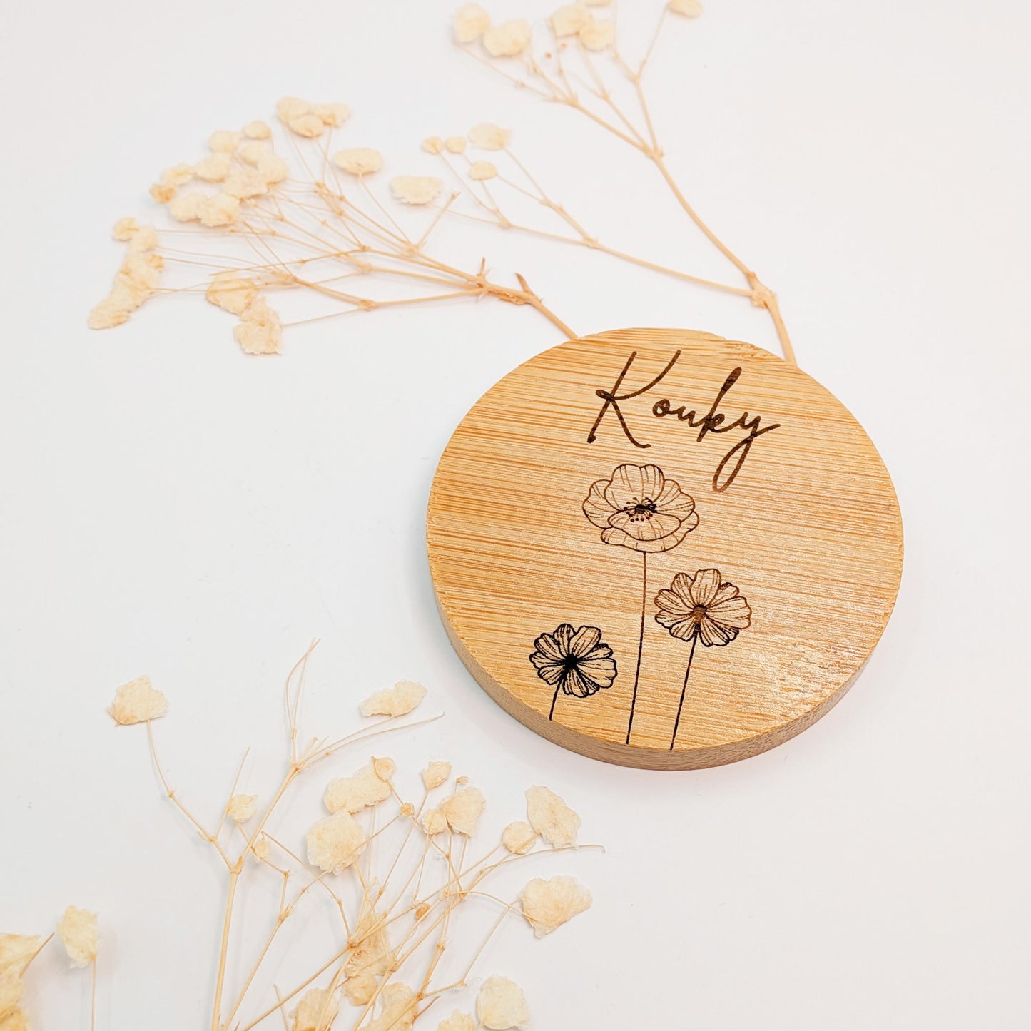 Miroir de poche en bois personnalisé – Cadeau Maman, Mariage, Maîtresse