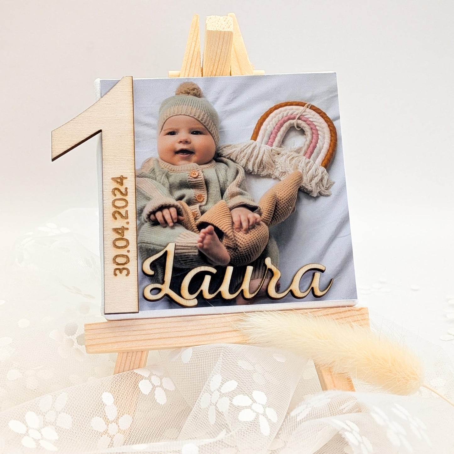 Cadre photo bébé personnalisé – Souvenir de naissance, baptême ou d'anniversaire.