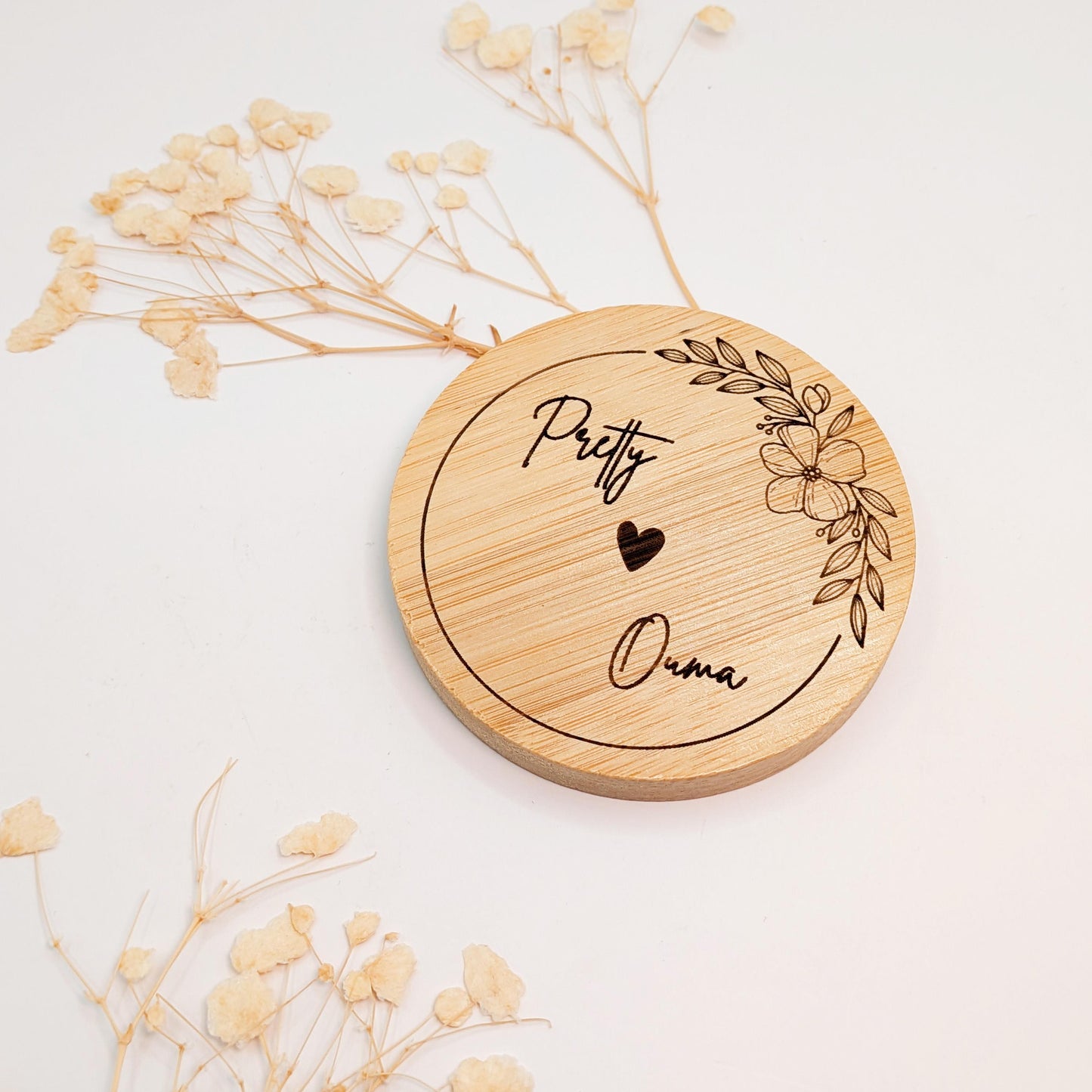 Miroir de poche en bois personnalisé – Cadeau Maman, Mariage, Maîtresse