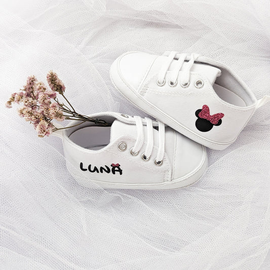 Baskets bébé personnalisées Minnie – chaussures prénom fille