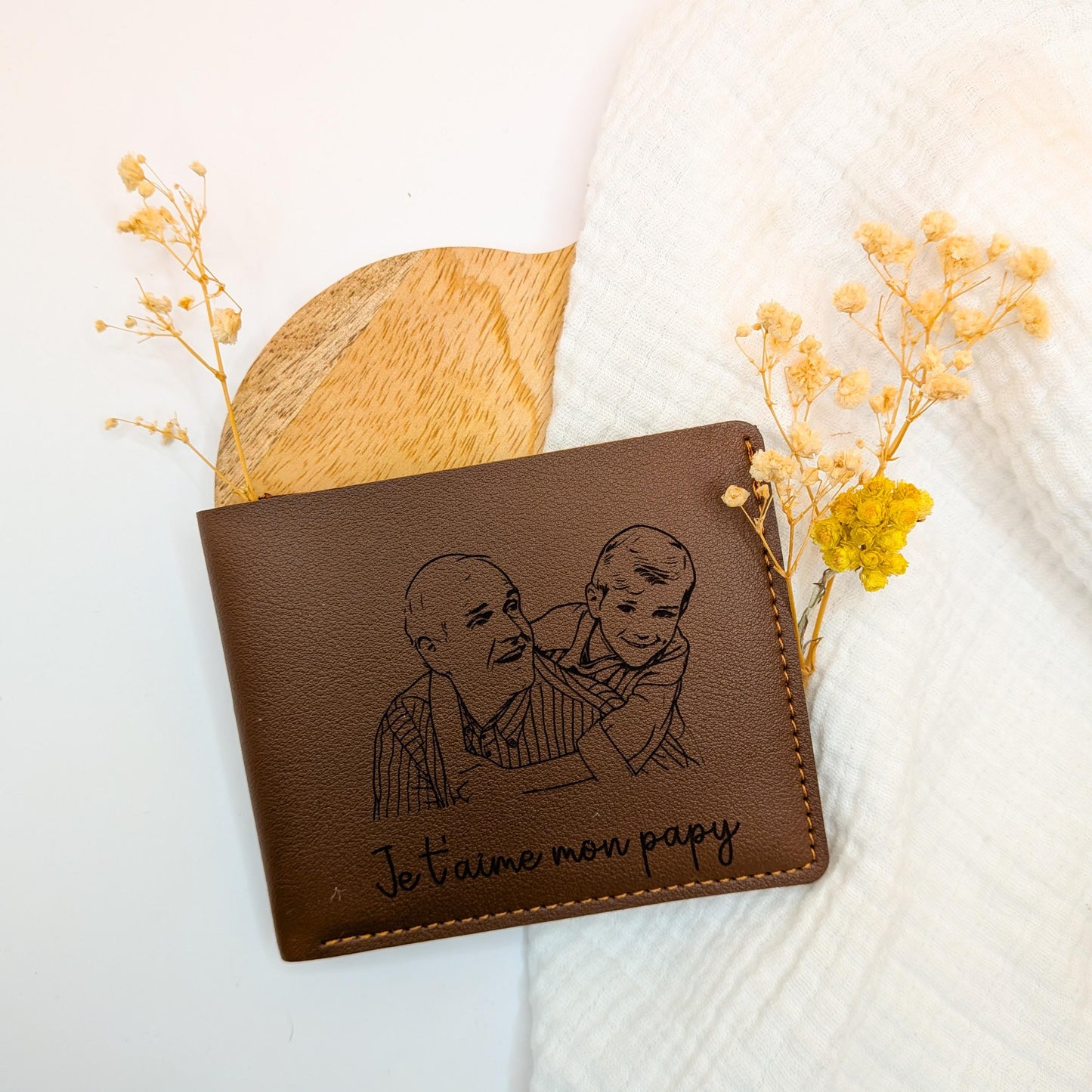 Portefeuille Gravé Personnalisé pour Papa, Papy ou Parrain – Cadeau Fête des Pères et Anniversaire