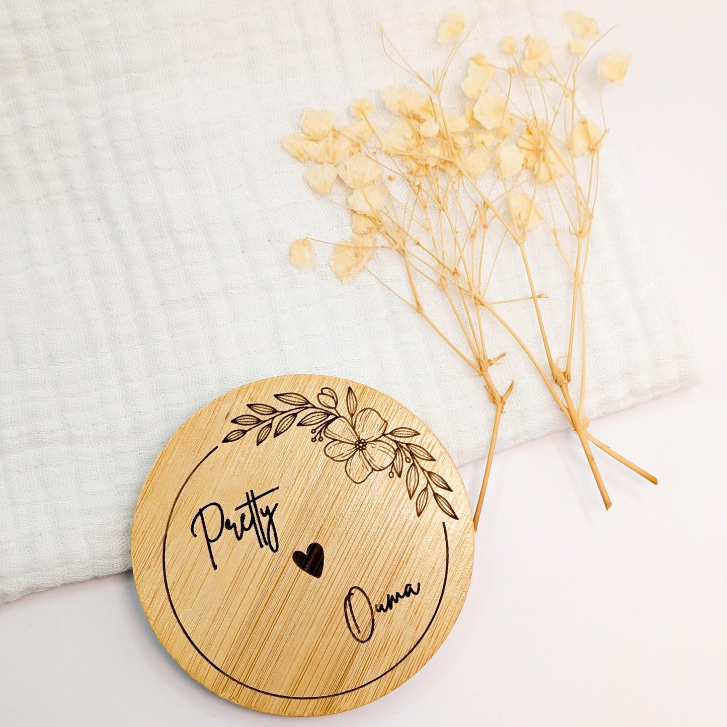 Miroir de poche en bois personnalisé – Cadeau Maman, Mariage, Maîtresse