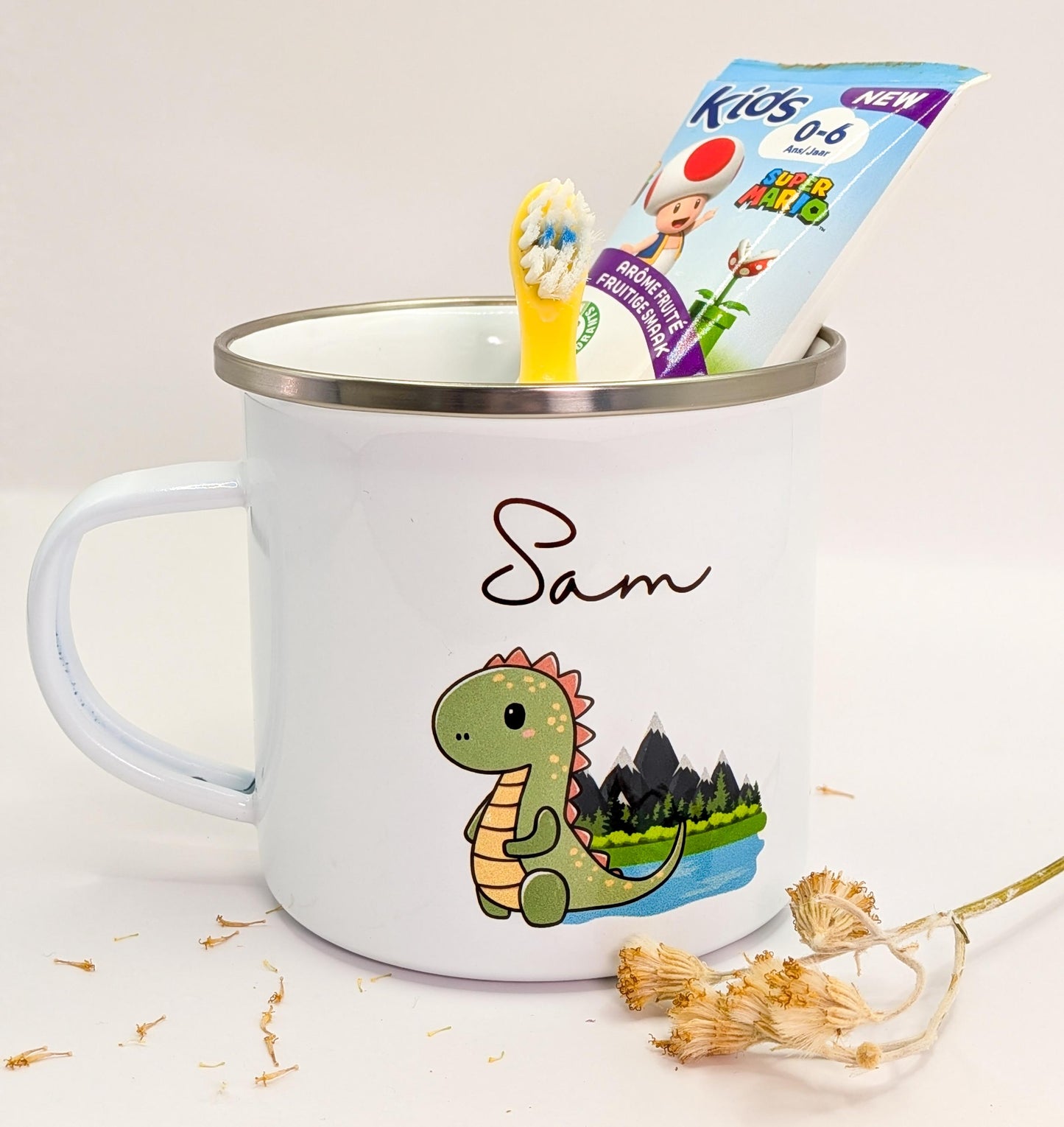 Mug Enfant Personnalisé – Tasse Émaillée avec Prénom et Dessin au Choix | Cadeau Naissance, Anniversaire ou École