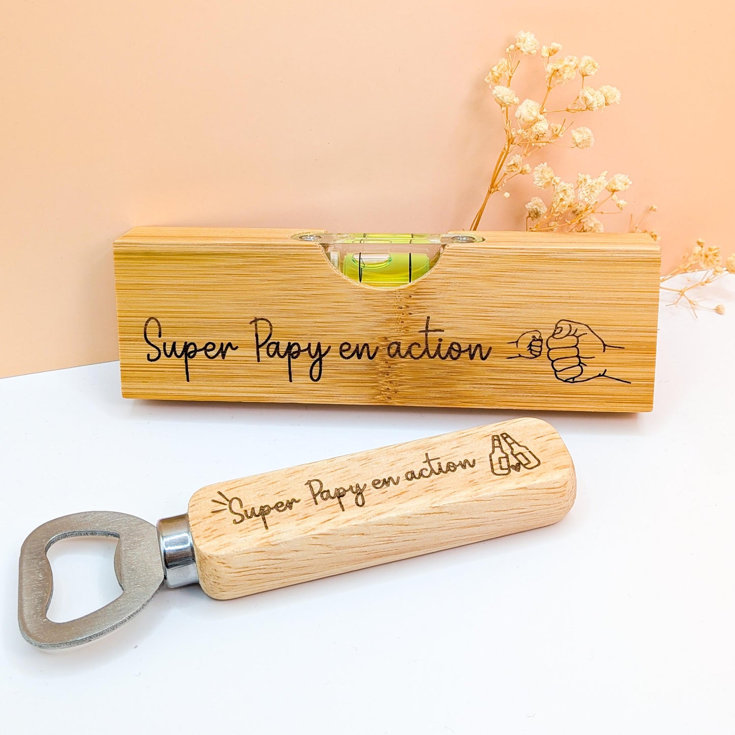 Niveau à Bulle Personnalisé avec Décapsuleur – Cadeau Original pour Papa, Papy, Parrain ou Fête des Pères