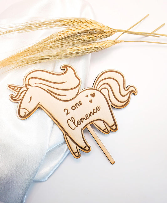 Cake topper : dinosaure-licorne/ Décoration gâteau d'anniversaire en bois pour enfant