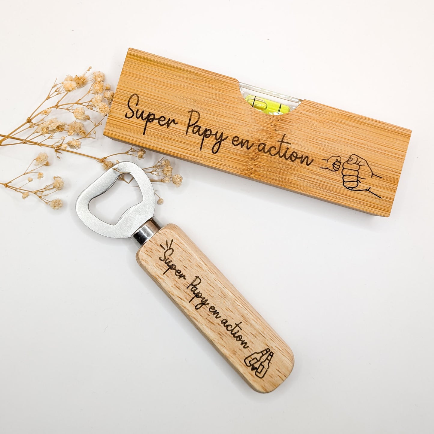 Niveau à Bulle Personnalisé avec Décapsuleur – Cadeau Original pour Papa, Papy, Parrain ou Fête des Pères