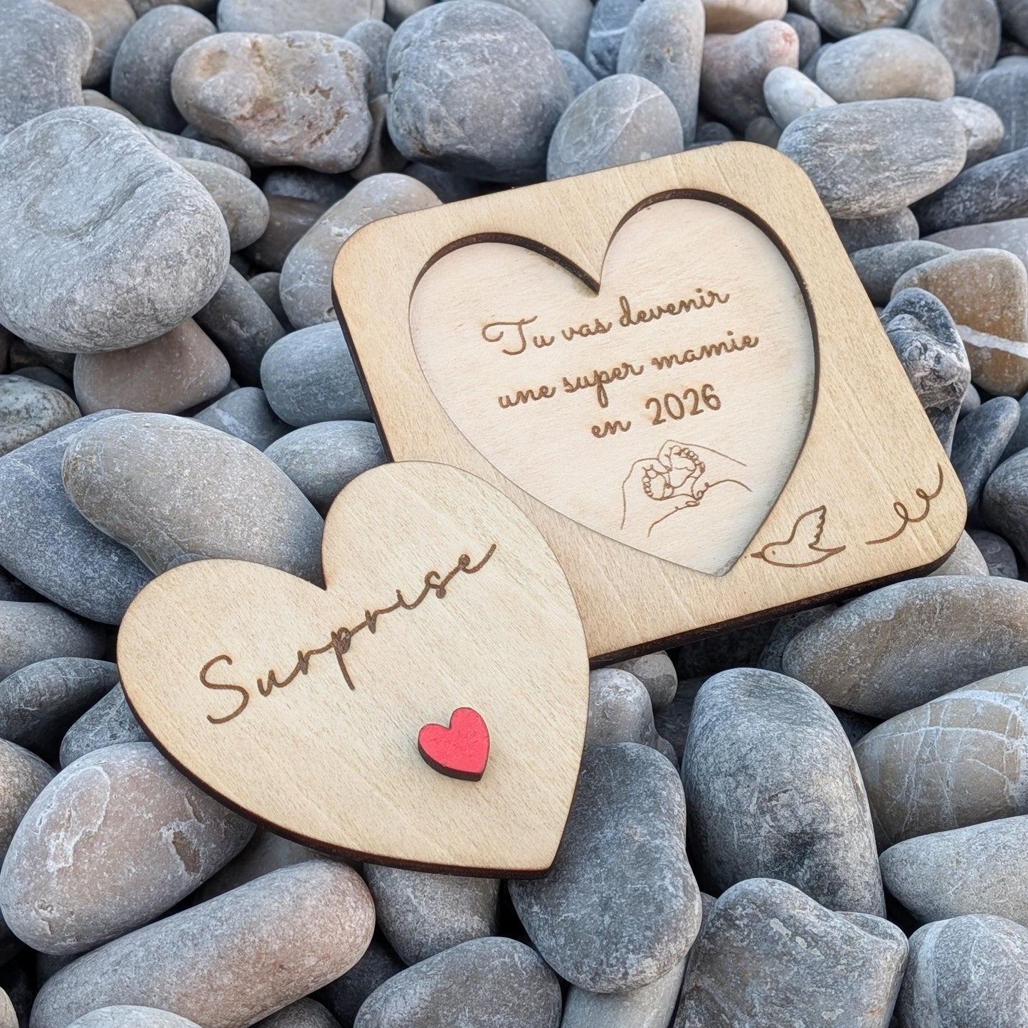 Carte Annonce Grossesse Personnalisée en Bois - boîte surprise personnalisable