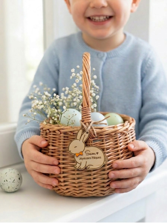 Étiquette Panier Pâques Personnalisée Prénom| Pendentif Lapin Bois Enfant |Cadeau Pâques avec prénom |Suspension lapin de Pâques