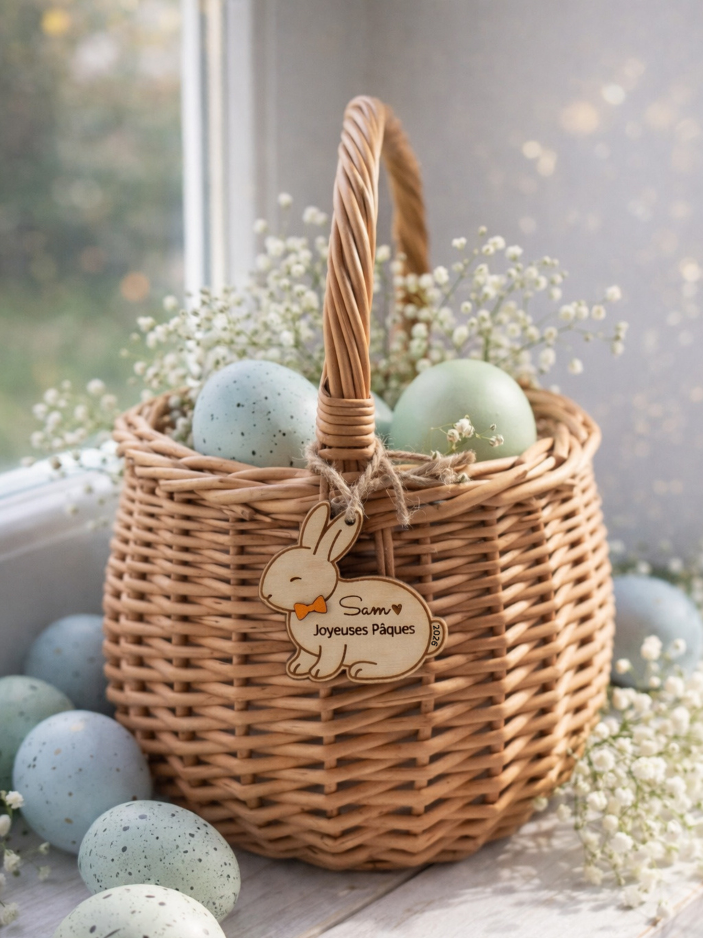 Étiquette Panier Pâques Personnalisée Prénom| Pendentif Lapin Bois Enfant |Cadeau Pâques avec prénom |Suspension lapin de Pâques