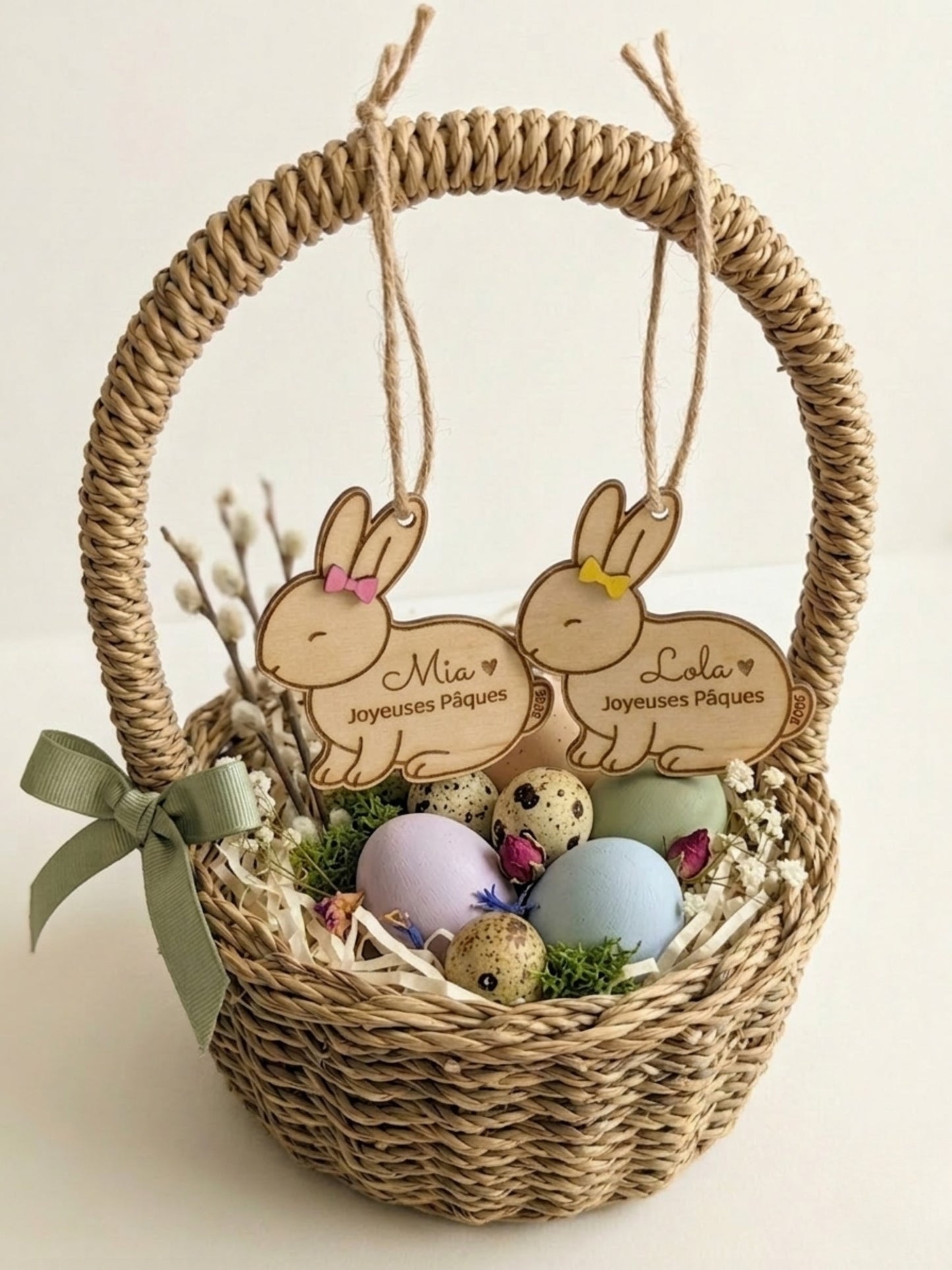 Étiquette Panier Pâques Personnalisée Prénom| Pendentif Lapin Bois Enfant |Cadeau Pâques avec prénom |Suspension lapin de Pâques