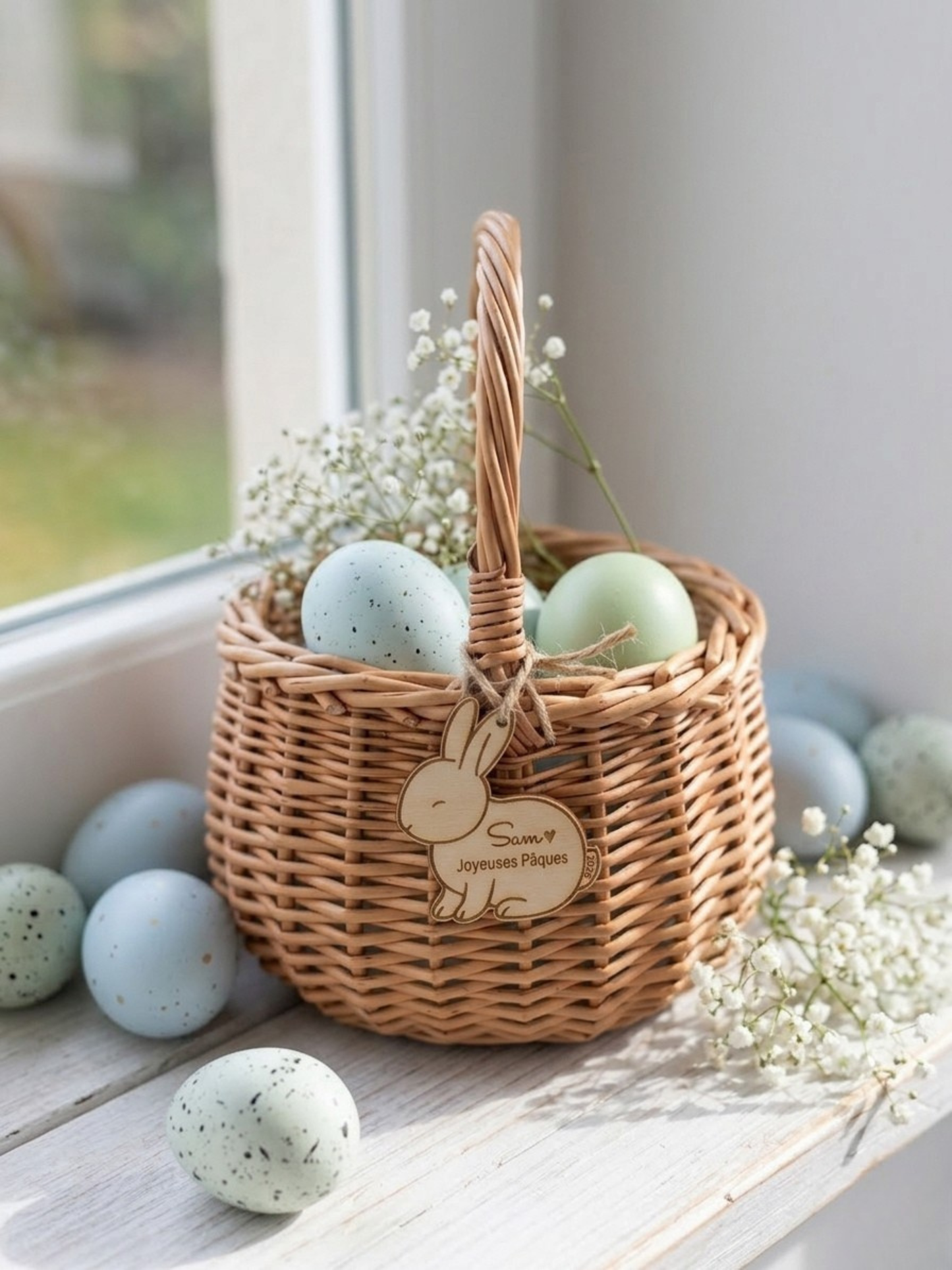 Étiquette Panier Pâques Personnalisée Prénom| Pendentif Lapin Bois Enfant |Cadeau Pâques avec prénom |Suspension lapin de Pâques
