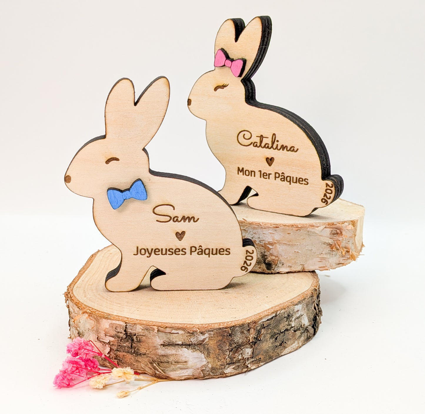 Lapin de Pâques en Bois Gravé avec Prénom – Décoration & Cadeau Personnalisé pour Enfant – Mon 1er Pâques