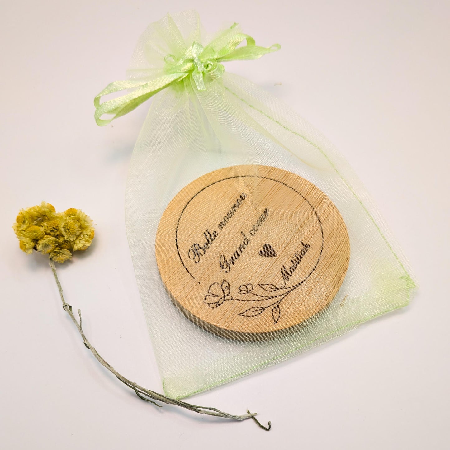 Miroir de poche en bois personnalisé – Cadeau Maman, Mariage, Maîtresse