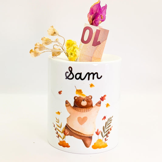 Tirelire Enfant Personnalisée en Céramique – Prénom & Plusieurs Dessins au Choix | Cadeau Unique Noël, Anniversaire, Rentrée