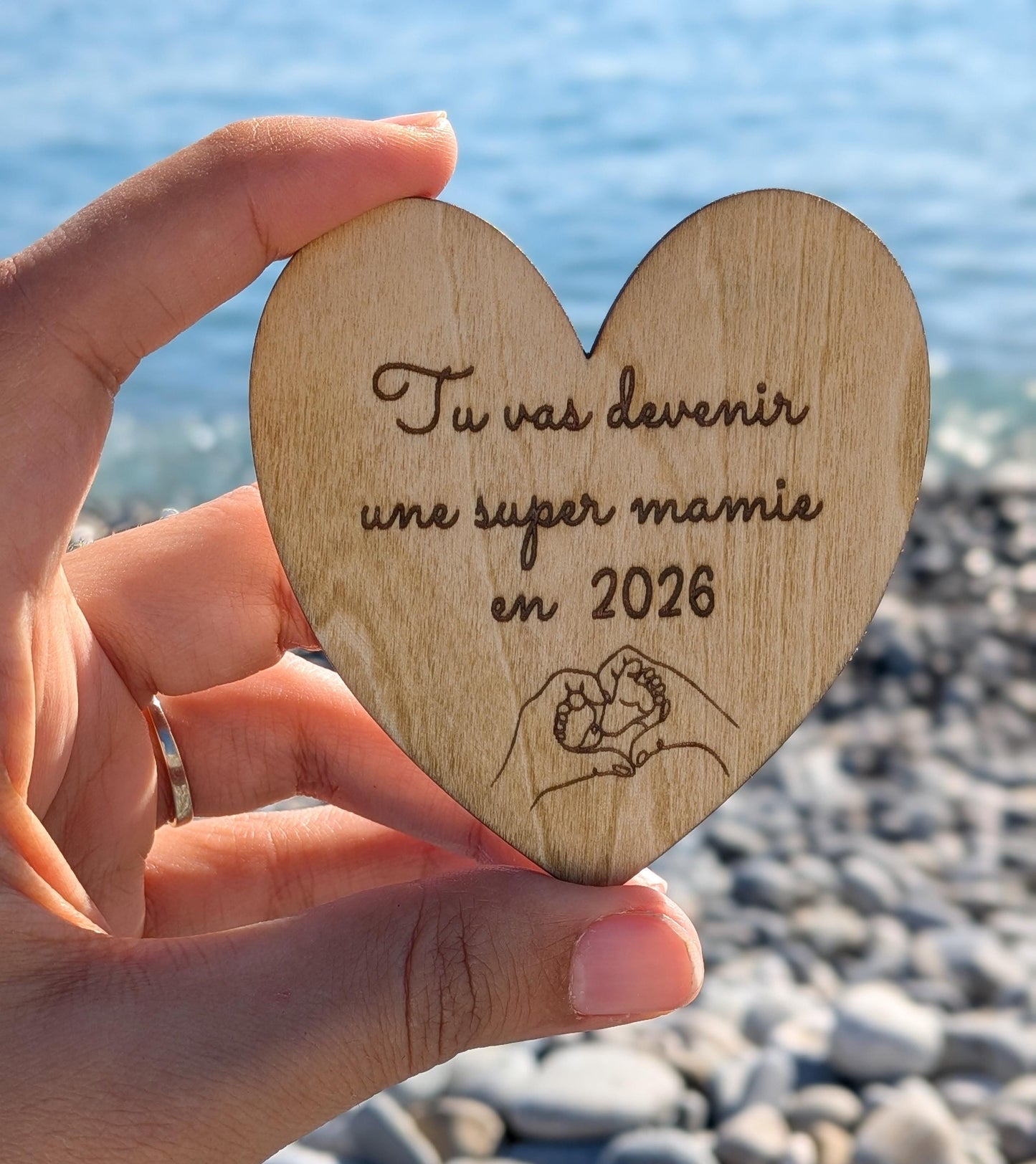 Magnet Cœur en Bois Personnalisé – Annonce de Grossesse Originale | Cadeau Futurs Grands-Parents, Mamie, Papy ou Parrain