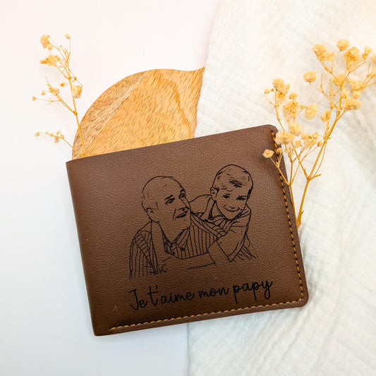 Portefeuille Gravé Personnalisé pour Papa, Papy ou Parrain – Cadeau Fête des Pères et Anniversaire