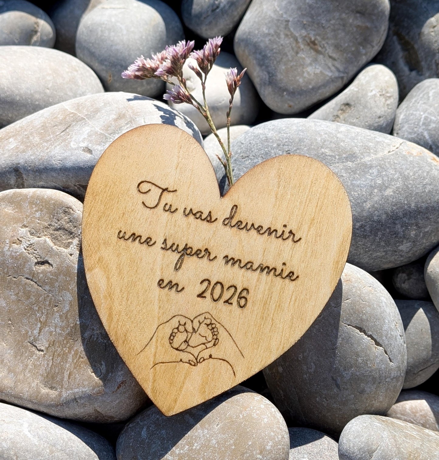 Magnet Cœur en Bois Personnalisé – Annonce de Grossesse Originale | Cadeau Futurs Grands-Parents, Mamie, Papy ou Parrain