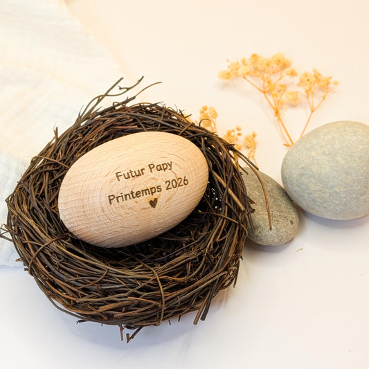 Œuf en Bois Personnalisé – Annonce de Grossesse Originale | Cadeau Futurs Grands-Parents, Bébé en Route, Gravure sur Mesure