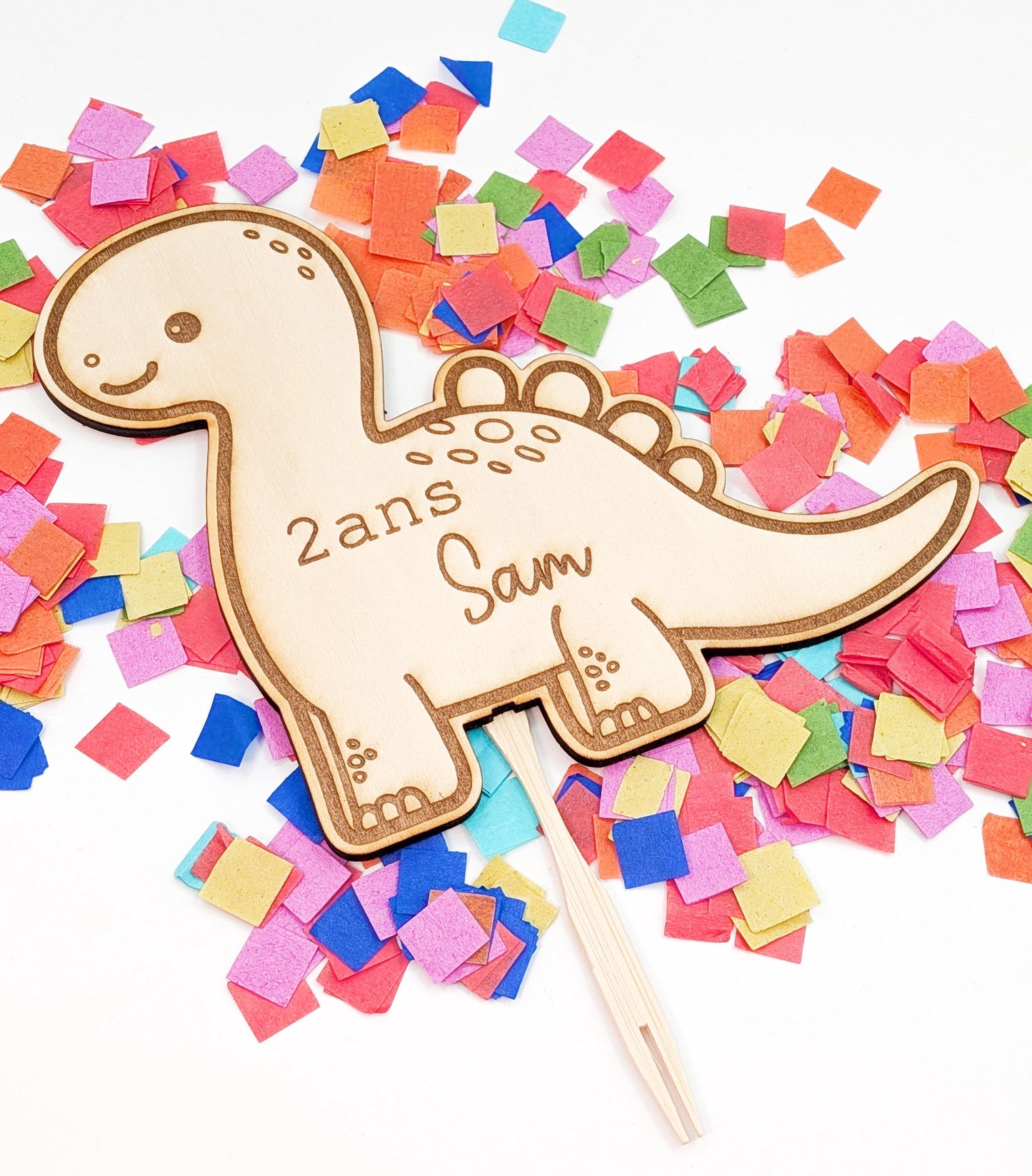 Cake topper : dinosaure-licorne/ Décoration gâteau d'anniversaire en bois pour enfant