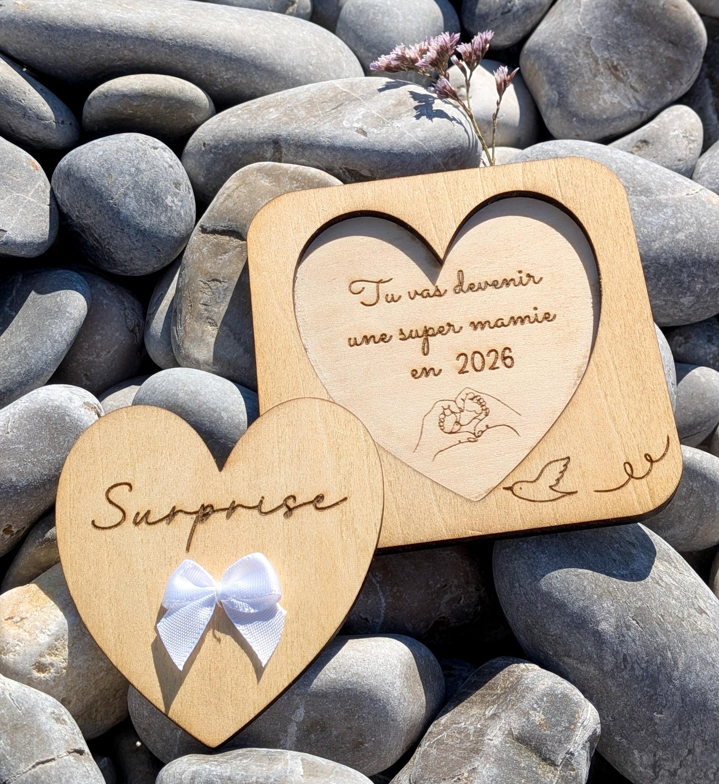 Carte Annonce Grossesse Personnalisée en Bois - boîte surprise personnalisable