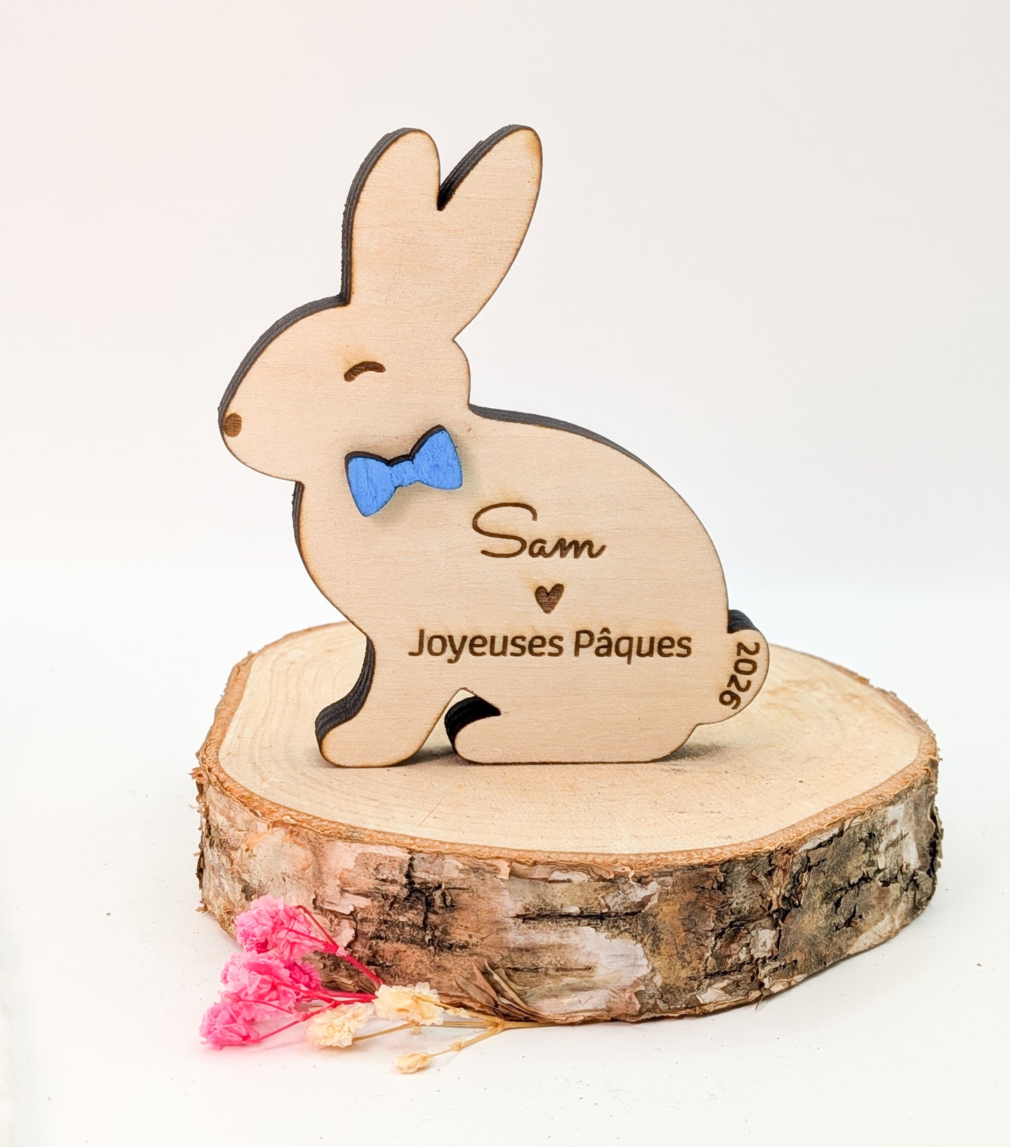 Lapin de Pâques en Bois Gravé avec Prénom – Décoration & Cadeau Personnalisé pour Enfant – Mon 1er Pâques