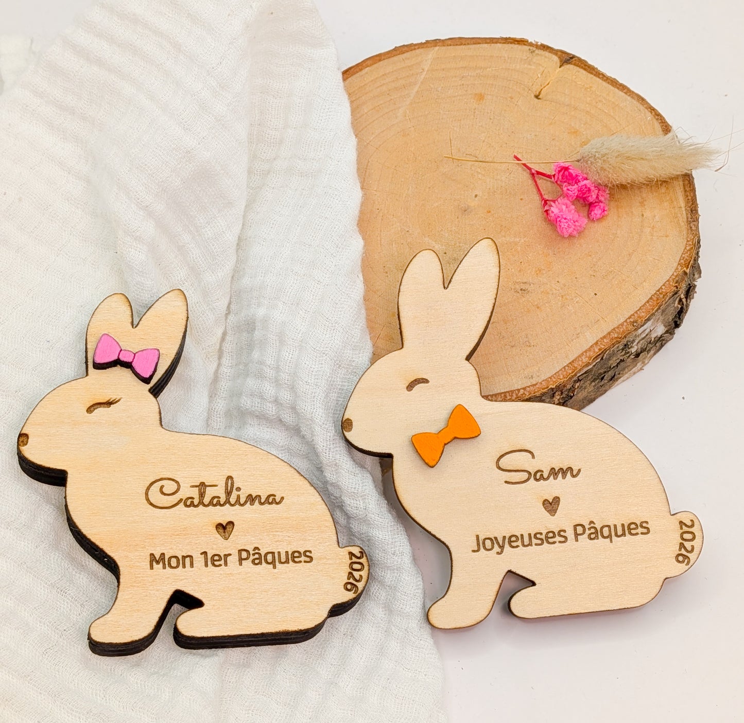 Lapin de Pâques en Bois Gravé avec Prénom – Décoration & Cadeau Personnalisé pour Enfant – Mon 1er Pâques