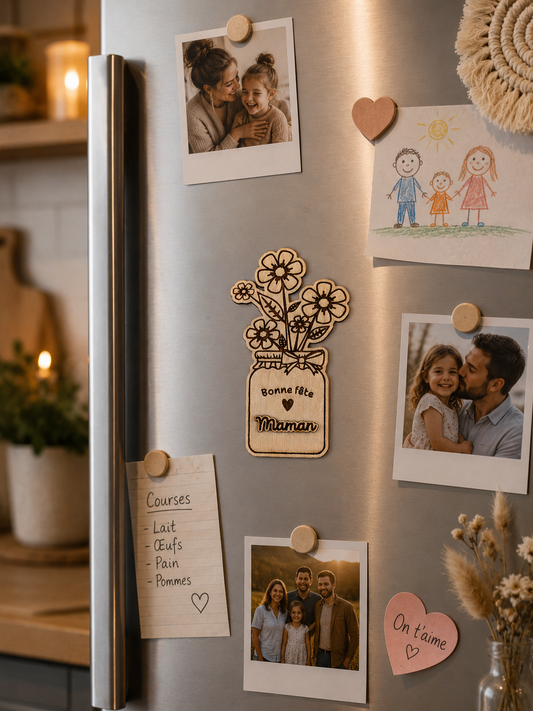 Magnet personnalisé en bois avec prénom – Cadeau nounou, maîtresse, maman, mamie ou marraine