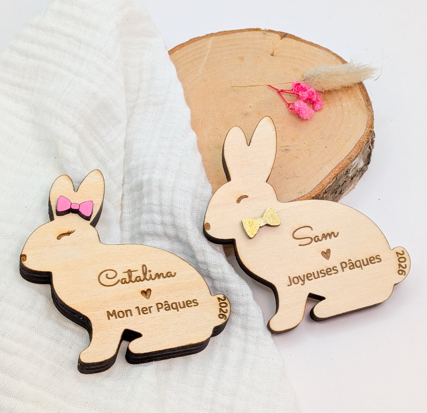Lapin de Pâques en Bois Gravé avec Prénom – Décoration & Cadeau Personnalisé pour Enfant – Mon 1er Pâques