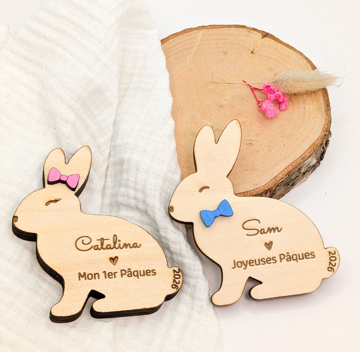 Lapin de Pâques en Bois Gravé avec Prénom – Décoration & Cadeau Personnalisé pour Enfant – Mon 1er Pâques