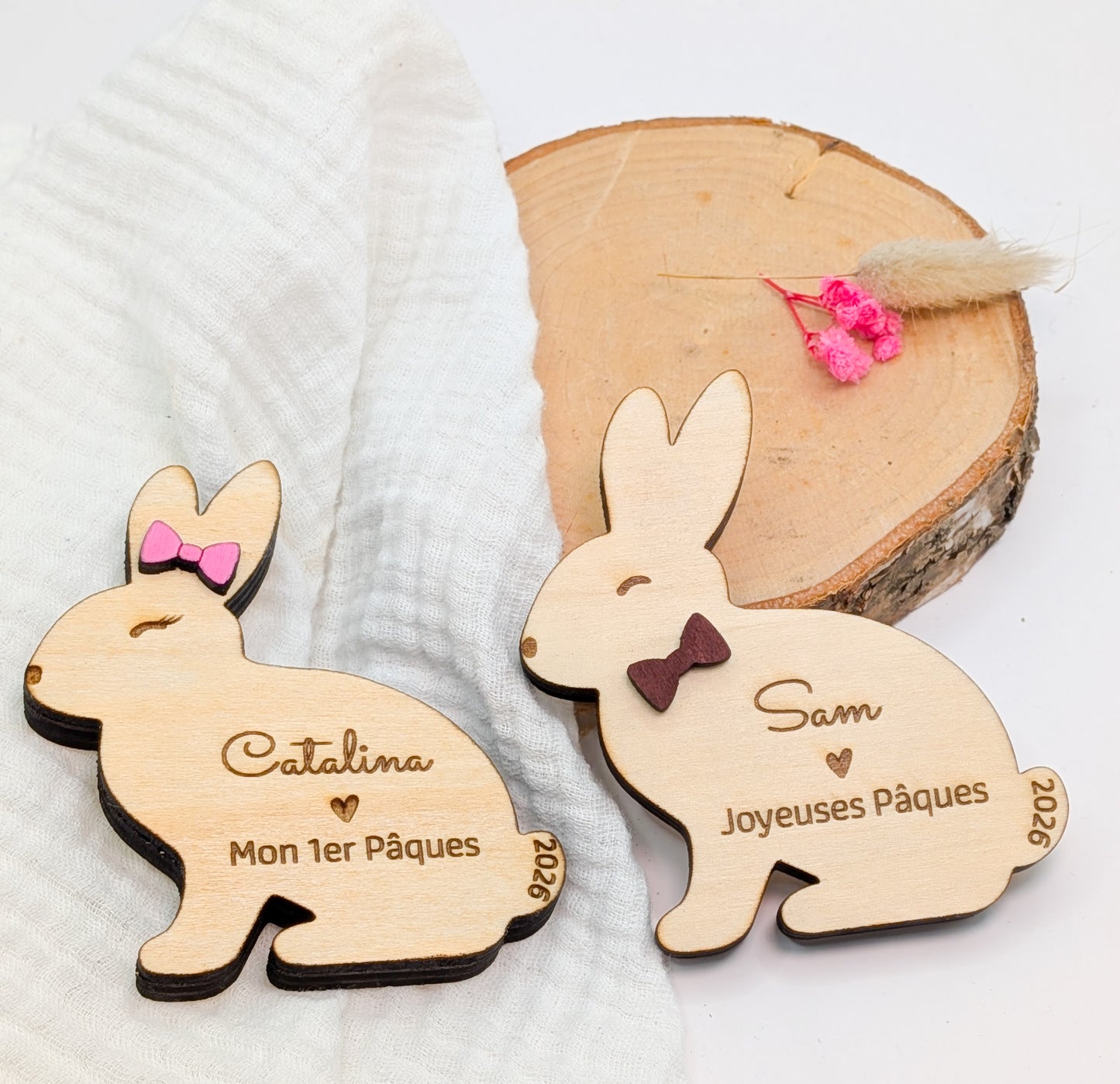 Lapin de Pâques en Bois Gravé avec Prénom – Décoration & Cadeau Personnalisé pour Enfant – Mon 1er Pâques